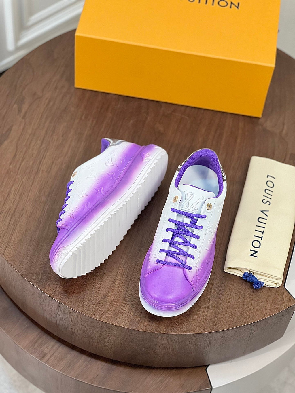 LV TIME OUT SNEAKER PURPLE MIX WHITE CALFSKIN