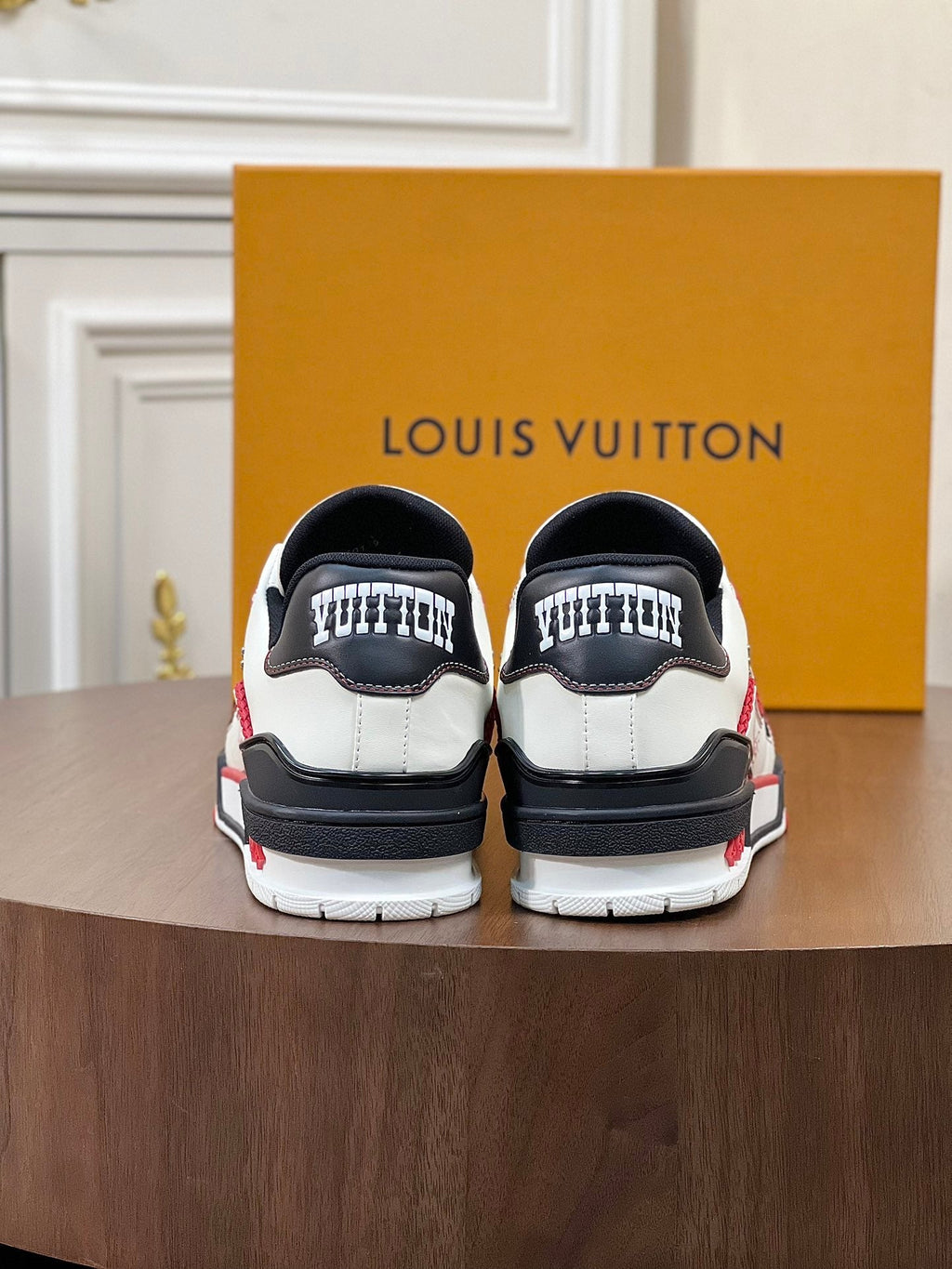 LV TRAINER WHITE MIX BLACK AND RED MONOGRAM CALFSKIN