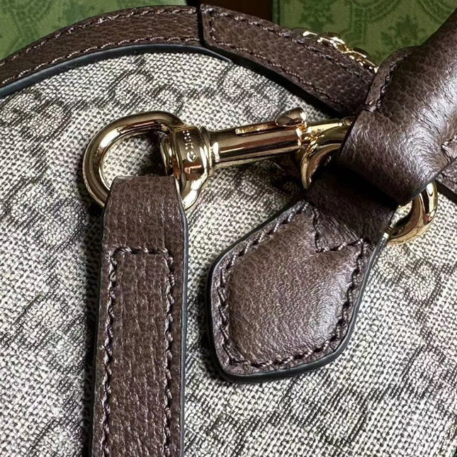 OPHIDIA 31 SMALL TOP HANDLE BAG IN BEIGE CANVAS AND BROWN CALFSKIN