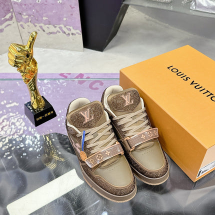 LV 26S TRAINER SNEAKERS IN BEIGE BROWN CALFSKIN WITH RHINESTONE