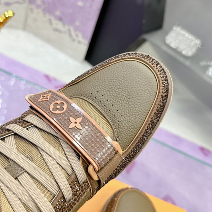 LV 26S TRAINER SNEAKERS IN BEIGE BROWN CALFSKIN WITH RHINESTONE