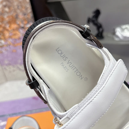 LV 26S SPORT SANDALS IN WHITE AND DARK BROWN CALFSKIN