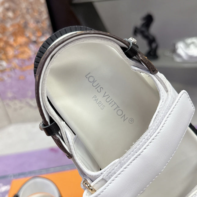 LV 26S SPORT SANDALS IN WHITE AND DARK BROWN CALFSKIN