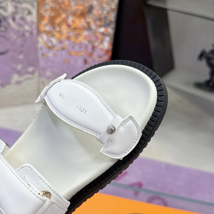 LV 26S SPORT SANDALS IN WHITE AND DARK BROWN CALFSKIN