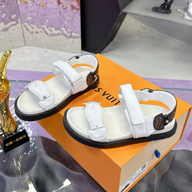 LV 26S SPORT SANDALS IN WHITE AND DARK BROWN CALFSKIN