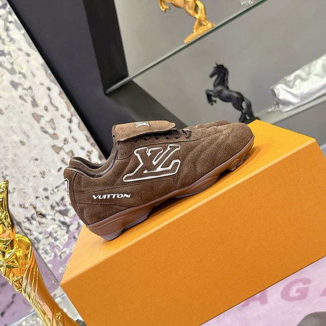 LV 26S FOOTPRINT SOCCER SNEAKERS IN DARK BROWN SUEDE