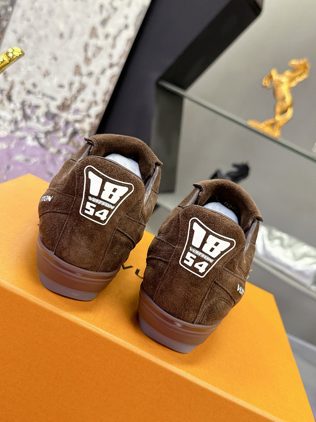 LV 26S FOOTPRINT SOCCER SNEAKERS IN DARK BROWN SUEDE