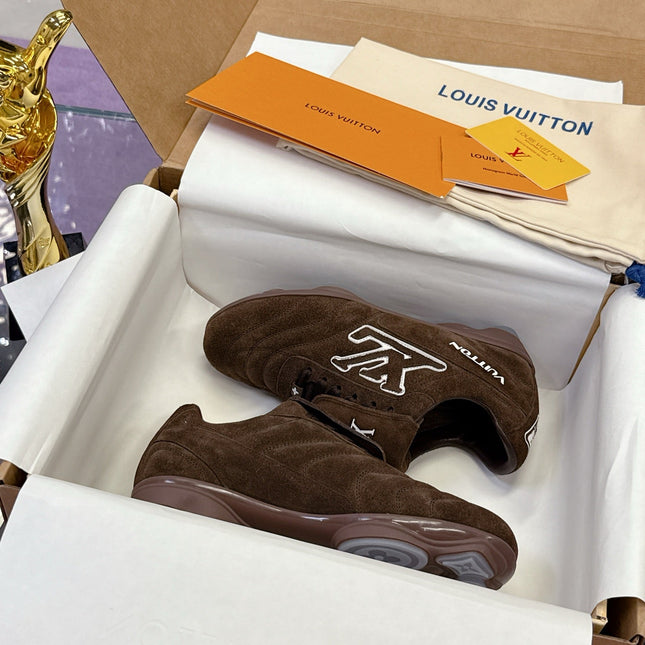LV 26S FOOTPRINT SOCCER SNEAKERS IN DARK BROWN SUEDE