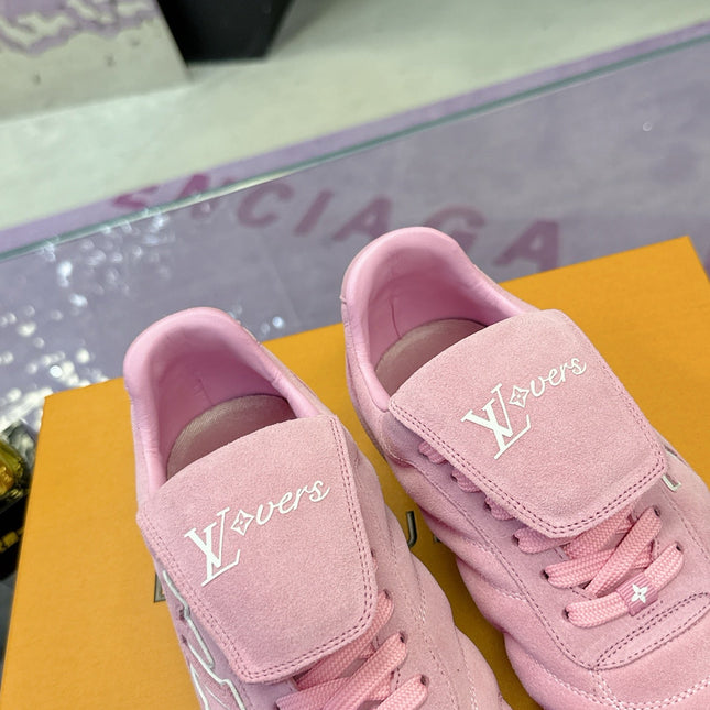 LV 26S FOOTPRINT SOCCER SNEAKERS IN PINK SUEDE