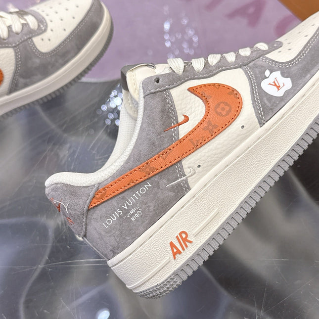 LV 26S DUNK LOW SNEAKERS IN WHITE GREY ORANGE MONOGRAM SWOOSH CALFSKIN