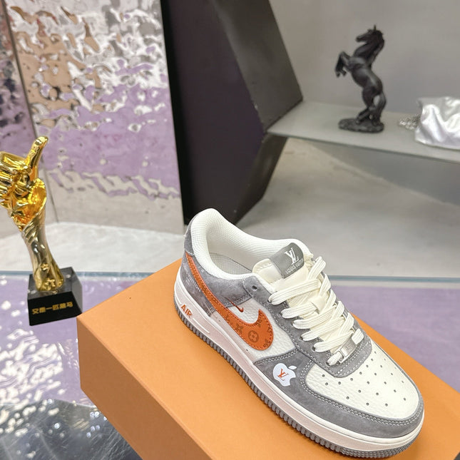 LV 26S DUNK LOW SNEAKERS IN WHITE GREY ORANGE MONOGRAM SWOOSH CALFSKIN