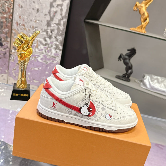 LV 26S DUNK LOW SNEAKERS IN WHITE RED HELLO KITTY MONOGRAM CALFSKIN