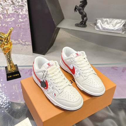 LV 26S DUNK LOW SNEAKERS IN WHITE RED HELLO KITTY MONOGRAM CALFSKIN