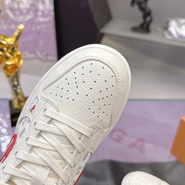 LV 26S DUNK LOW SNEAKERS IN WHITE RED HELLO KITTY MONOGRAM CALFSKIN