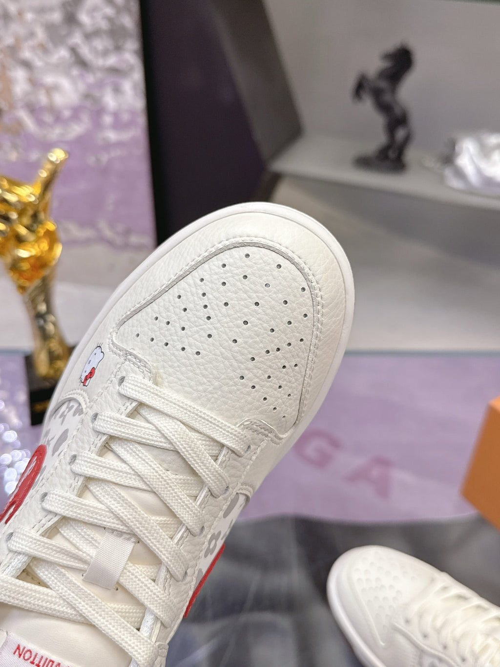 LV 26S DUNK LOW SNEAKERS IN WHITE RED HELLO KITTY MONOGRAM CALFSKIN