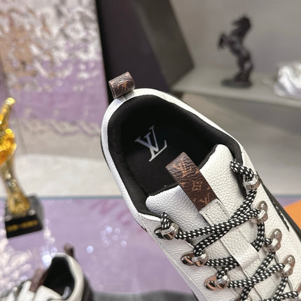 LV 26S RUSH XPLORER SNEAKER IN WHITE BLACK CALFSKIN AND SUEDE