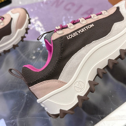 LV 26S RUSH XPLORER SNEAKER IN PINK BROWN SUEDE AND FABRIC