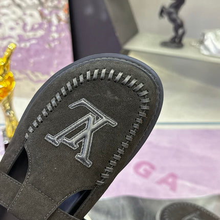 LV 26S MULE SLIDES IN BLACK SUEDE BUCKLE STRAP