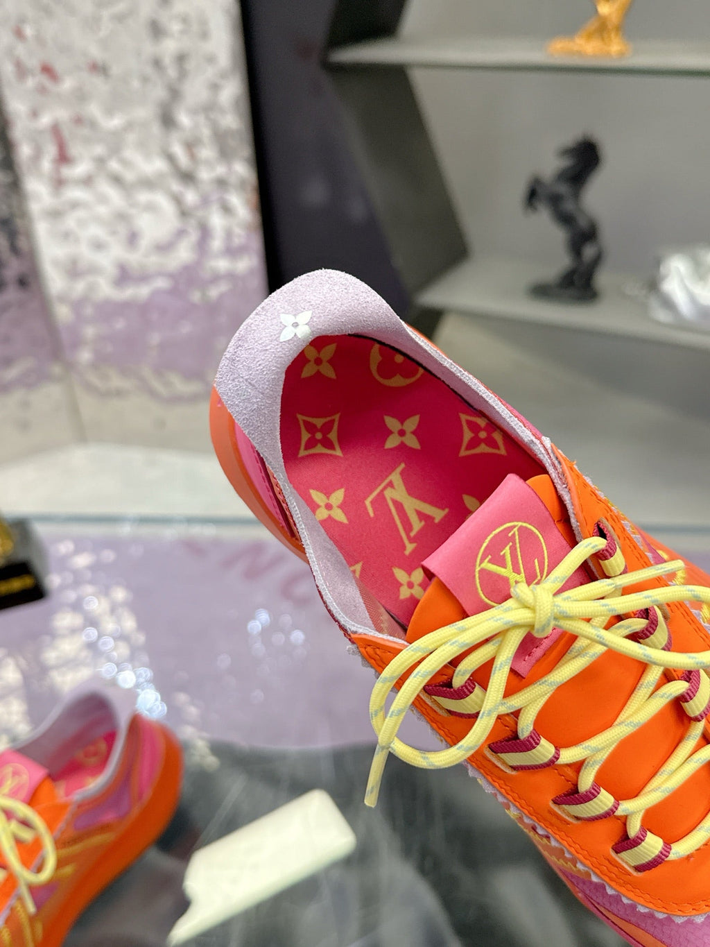 LV 26S SKATE SNEAKERS IN PINK ORANGE MESH TRANSLUCENT SOLE