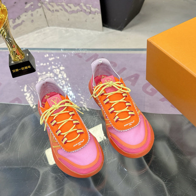 LV 26S SKATE SNEAKERS IN PINK ORANGE MESH TRANSLUCENT SOLE
