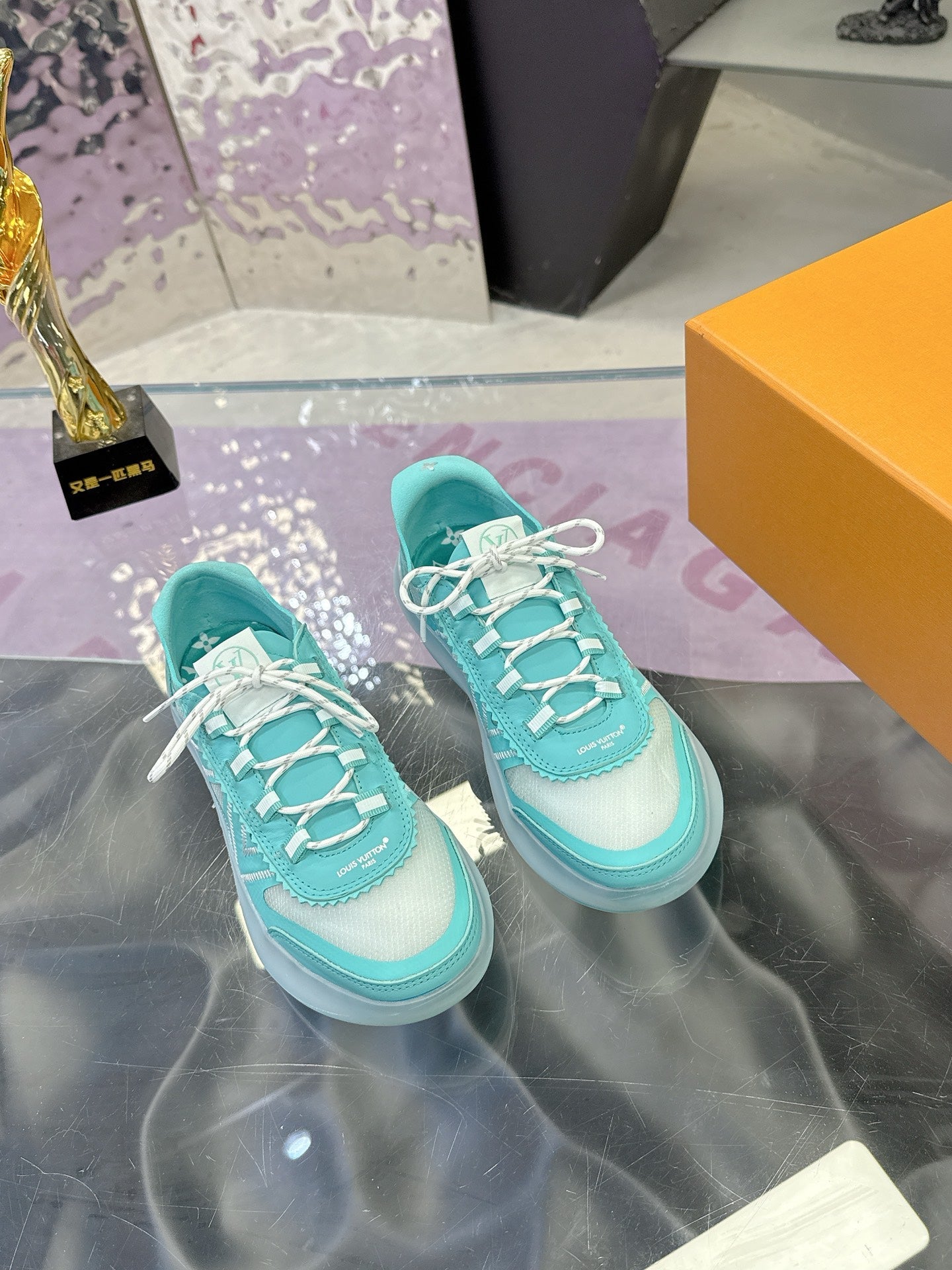LV 26S SKATE SNEAKERS IN TIFFANY BLUE MESH TRANSLUCENT SOLE