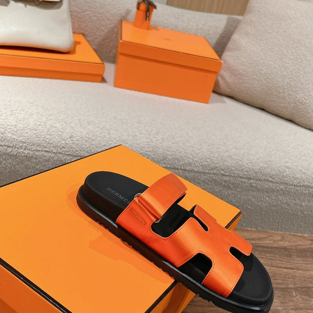 CHYPRE SANDAL BLACK MIX DARK ORANGE CALFSKIN