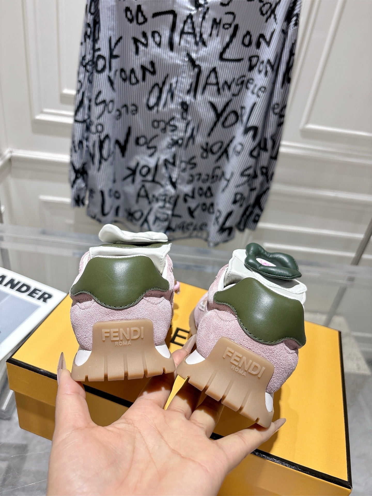 FENDI 26S SNEAKERS IN LIGHT PINK FABRIC AND SUEDE