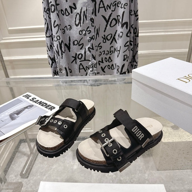 DIOR 26S SLIDES IN BLACK CANVAS