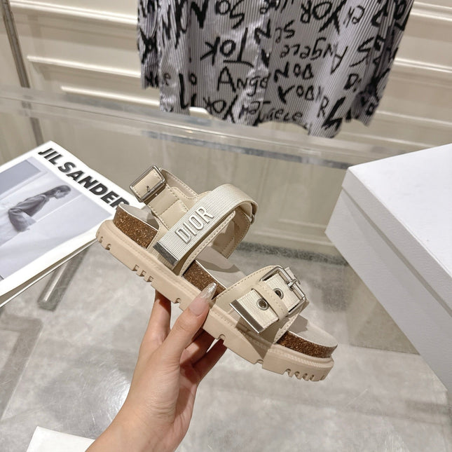 DIOR 26S BUCKLE SANDALS IN BEIGE CANVAS