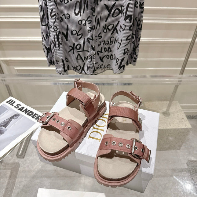 DIOR 26S BUCKLE SANDALS IN NUDE PINK CANVAS