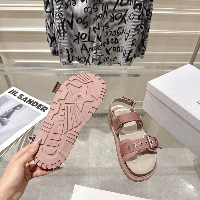 DIOR 26S BUCKLE SANDALS IN NUDE PINK CANVAS
