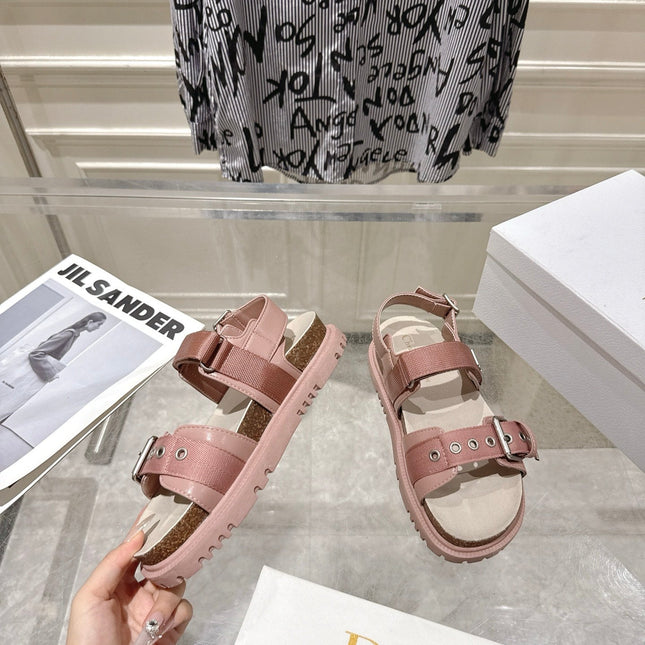 DIOR 26S BUCKLE SANDALS IN NUDE PINK CANVAS