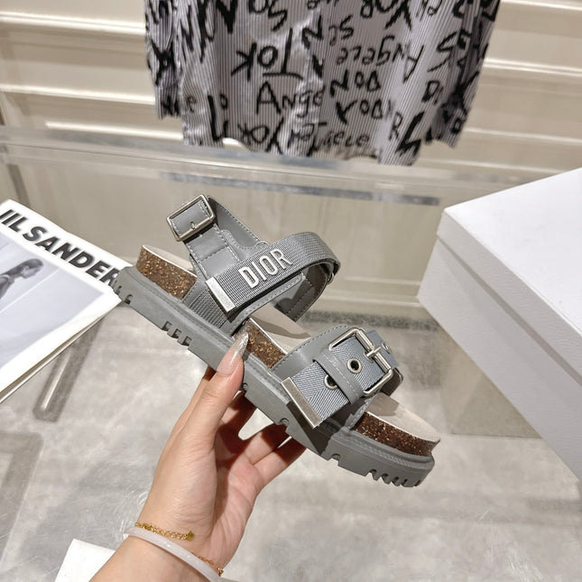 DIOR 26S BUCKLE SANDALS IN GREY CANVAS