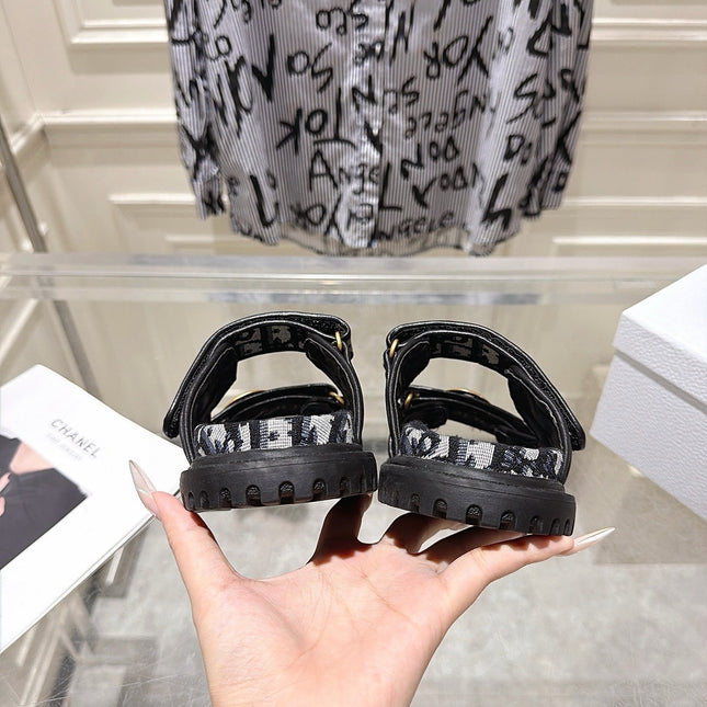 DIOR 26S SANDALS IN BLACK MIX WHITE OBLIQUE CANVAS