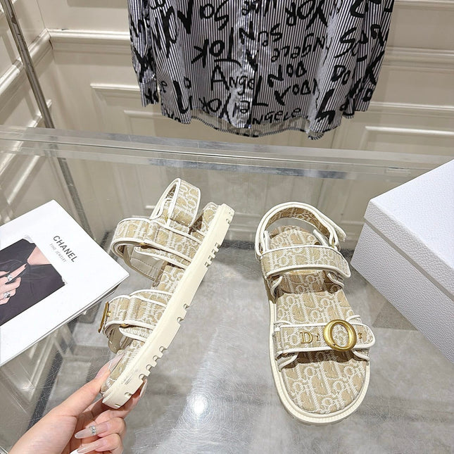 DIOR 26S VELCRO SANDALS IN LIGHT BEIGE OBLIQUE CANVAS