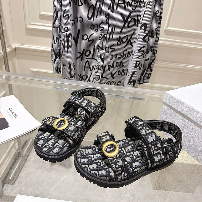 DIOR 26S VELCRO SANDALS IN BLACK MIX WHITE OBLIQUE CANVAS