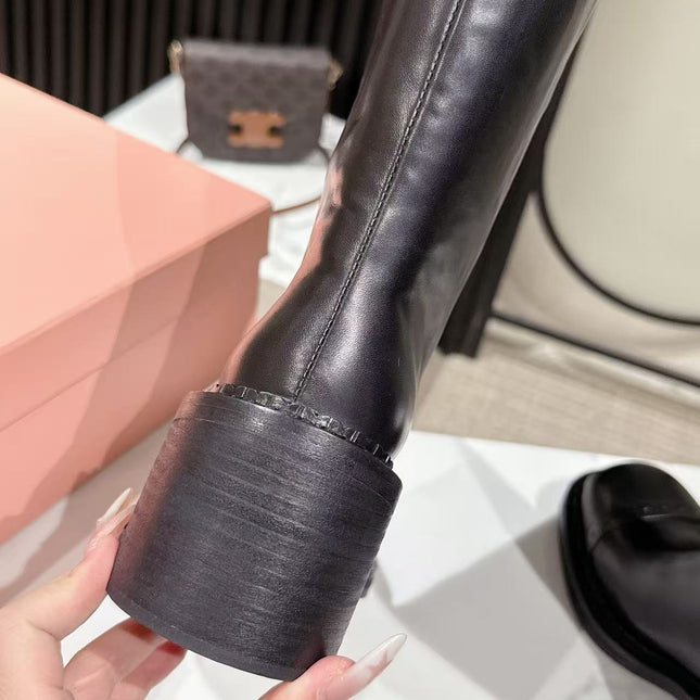 MIUMIU 26S HIGH-ANKLE BOOTS 50MM IN BLACK GLOSSY CALFSKIN