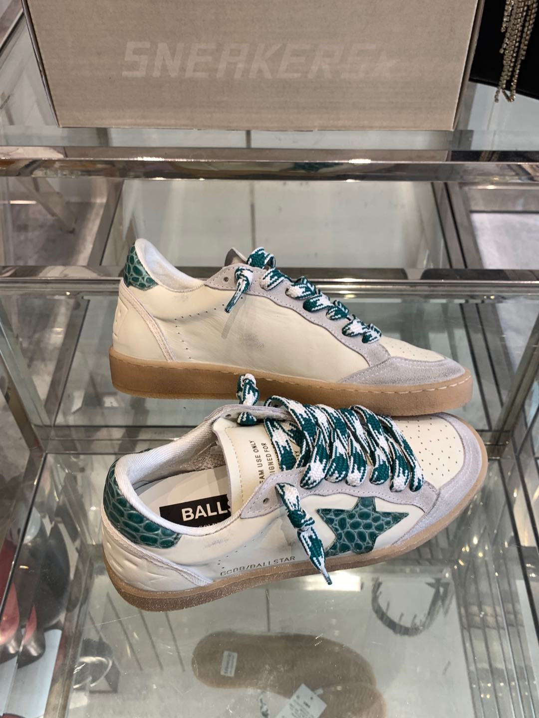 BALL STAR SNEAKERS GREEN CROCODILE EMBOSSED LEATHER STAR