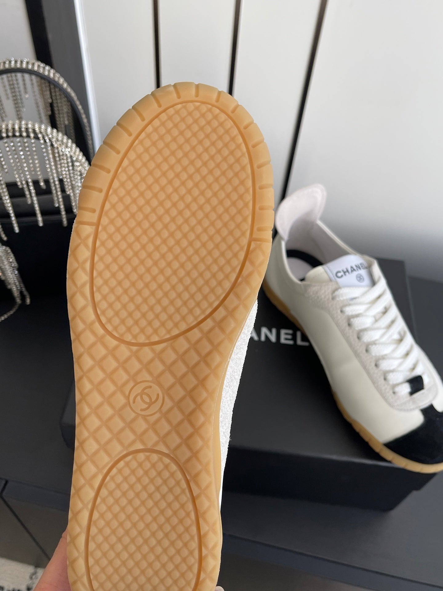 LOW-TOP SNEAKERS IN BLACK AND WHITE CALFSKIN MIX SUEDE