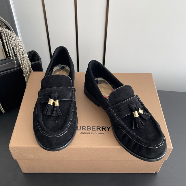 BURBERRY 26S LOAFERS IN BLACK SUEDE