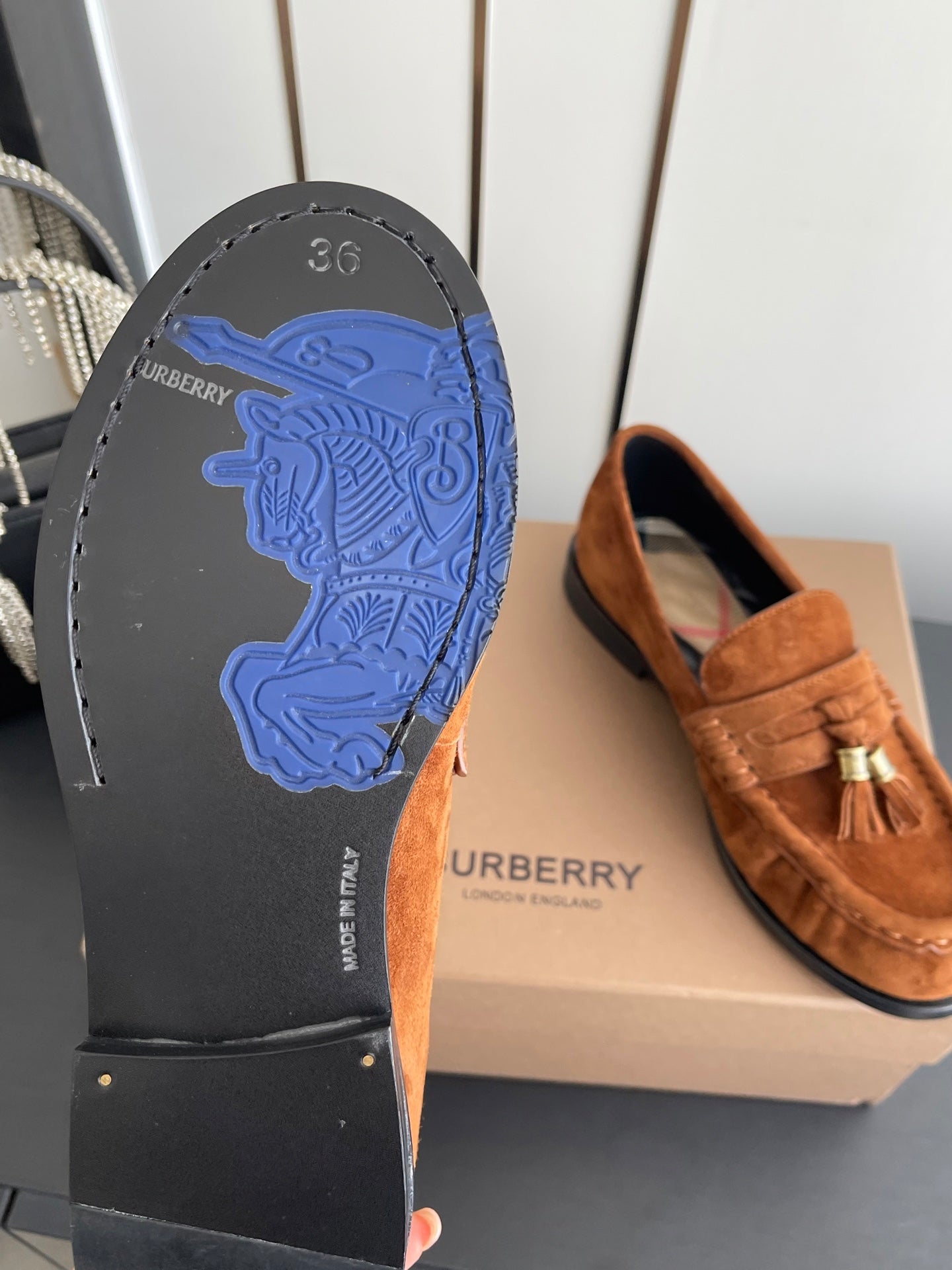 BURBERRY 26S LOAFERS IN BROWN SUEDE
