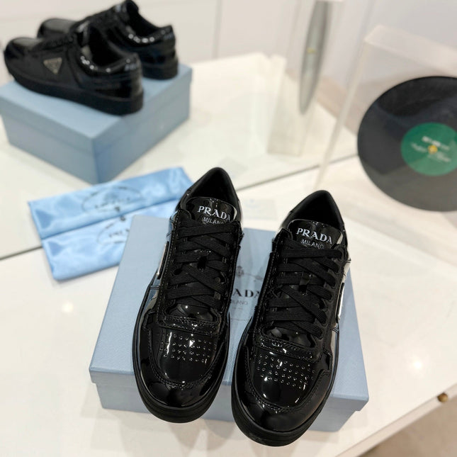 PRA DOWNTOWN PERFORATED SNEAKERS GLOSSY BLACK CALFSKIN