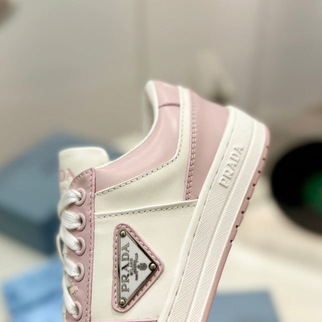 PRA DOWNTOWN PERFORATED SNEAKERS WHITE AND BLUSH CALFSKIN