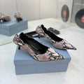 PRADA 26S PUMPS 55MM IN PINK SNAKE PRINT CALFSKIN WITH LOGO