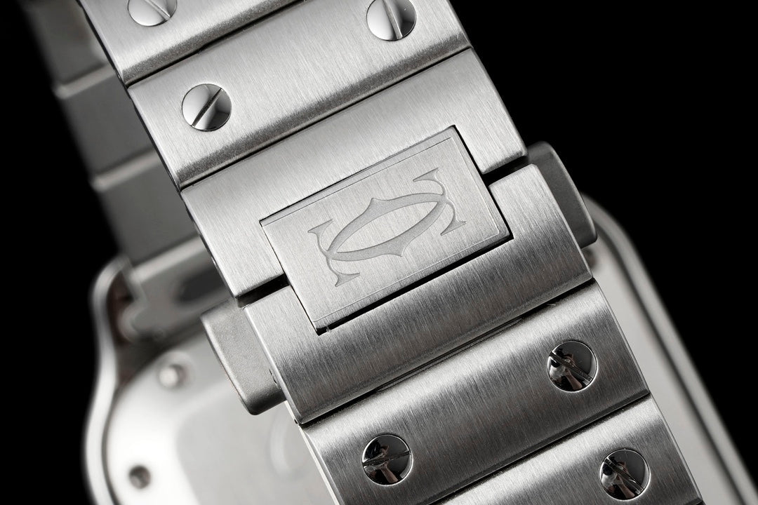SANTOS MEDIUM MODEL DE CARTIER WATCH SILVER CASE WITH GREEN FOREST DIAL