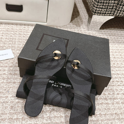 SL TANGER SLIDES BLACK SATIN