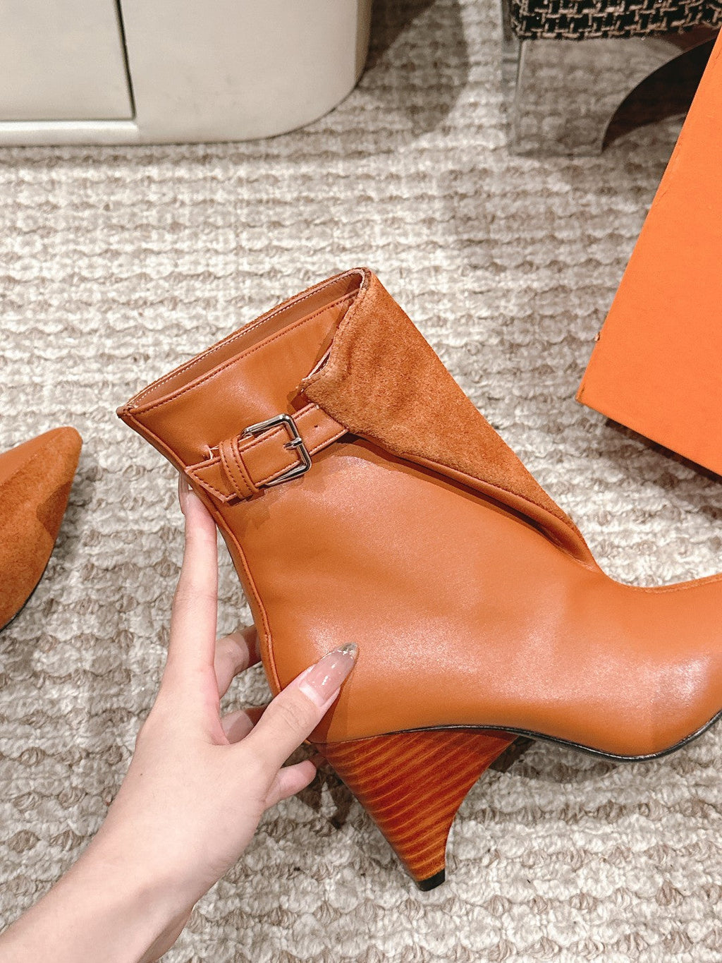HILONA 6 CM ANKLE BOOTS IN BRONZE BROWN CALFSKIN AND SUEDE