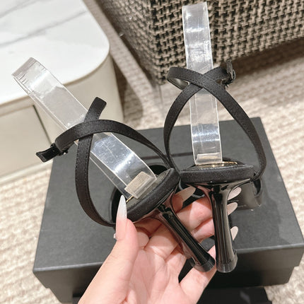 HIGH-HEELED SLINGBACKS SANDAL 7 CM IN BLACK SILK