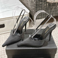 BARBARA 90 EMBELLISHED  BLACK SATIN MULES WITH RHINSTONES