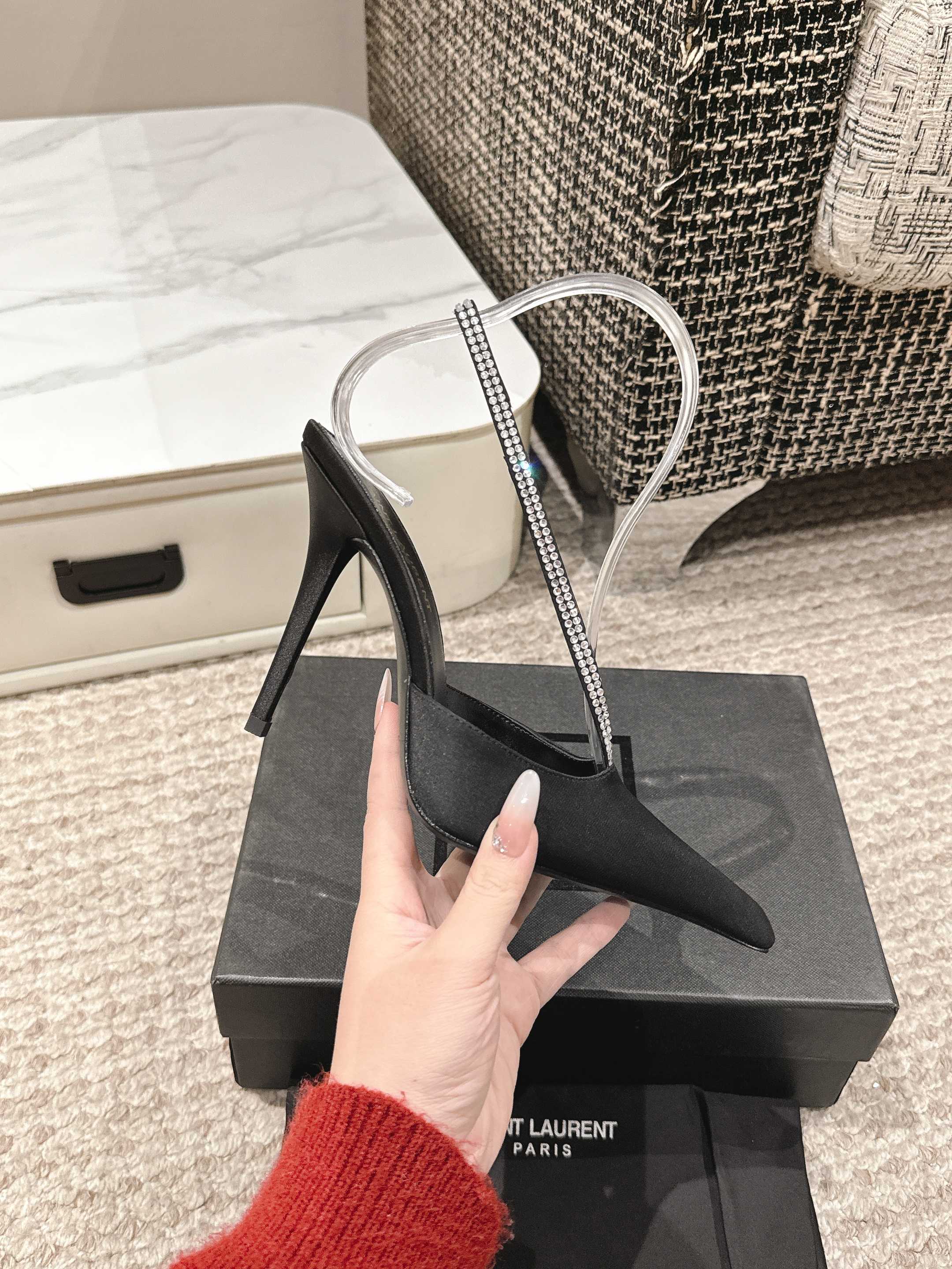 BARBARA 90 EMBELLISHED  BLACK SATIN MULES WITH RHINSTONES
